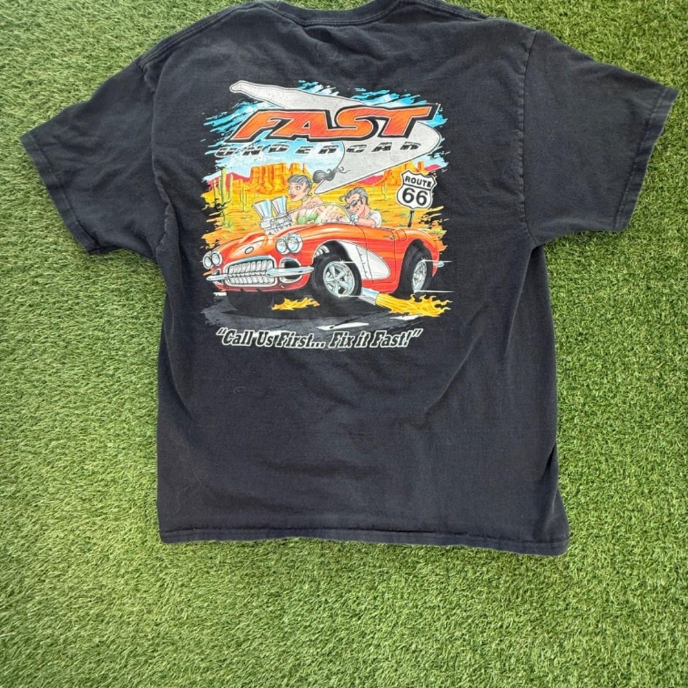 Hanes Fast Undercar Auto Parts Racing T-Shirt Mens XL Black Route 66 Hot Rod Y2K
